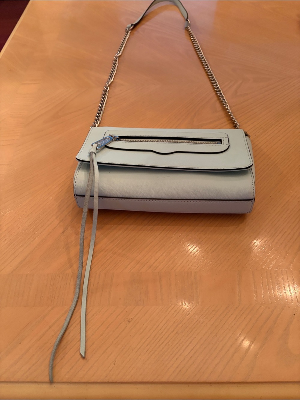Rebecca Minkoff Pale Mint Leather Chain Crossbody with Tassel